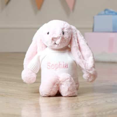 Personalised Jellycat pale pink bashful bunny soft toy Baby Shower Gifts