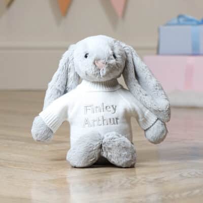 Personalised Jellycat silver bashful bunny soft toy Personalised Soft Toys