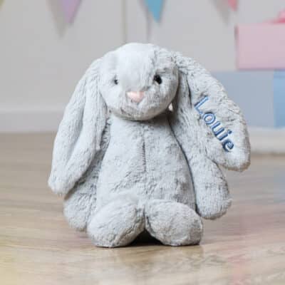 Personalised on ear Jellycat silver bashful bunny soft toy Baby Shower Gifts
