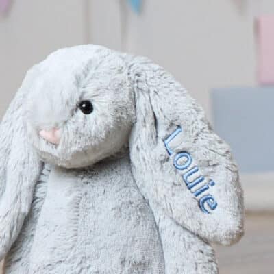 Personalised on ear Jellycat silver bashful bunny soft toy Baby Shower Gifts 2