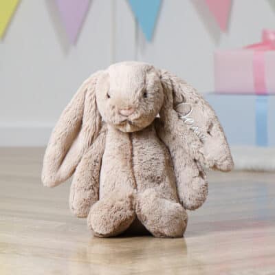 Personalised on ear Jellycat bashful bunny soft toy in a choice of colours Baby Shower Gifts