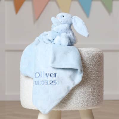 Personalised Jellycat bashful bunny baby blue soother Comforters and Soothers