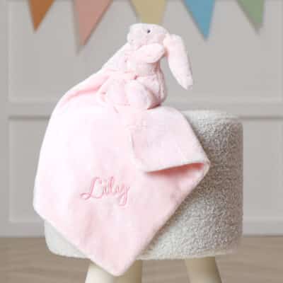 Personalised Jellycat bashful bunny baby pink soother Comforters and Soothers