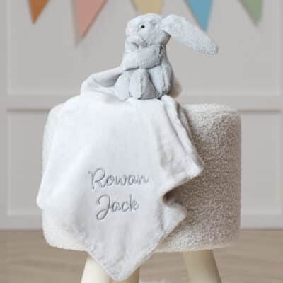 Personalised Jellycat bashful bunny silver soother Comforters and Soothers