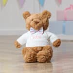 Personalised Jellycat bartholomew medium bear with Liberty London betsy pink and blue flowers print bow tie Christmas Gifts 3
