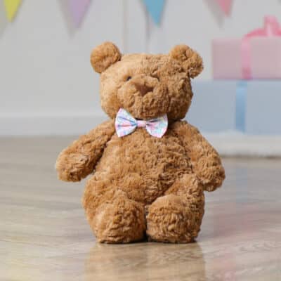 Personalised Jellycat bartholomew medium bear with Liberty London betsy pink and blue flowers print bow tie Christmas Gifts 2