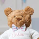 Personalised Jellycat bartholomew medium bear with Liberty London betsy pink and blue flowers print bow tie Christmas Gifts 7
