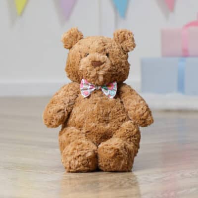 Personalised Jellycat bartholomew medium bear with Liberty London betsy pink flowers print bow tie Christmas Gifts 2