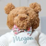 Personalised Jellycat bartholomew medium bear with Liberty London betsy pink flowers print bow tie Christmas Gifts 7