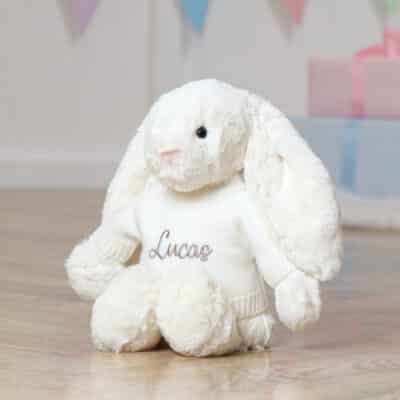 Personalised on ear and jumper Jellycat cream bashful bunny Baby Shower Gifts 2