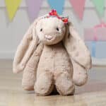 Personalised Jellycat large beige bashful bunny with Liberty London betsy pink bow scrunchie Christmas Gifts 5