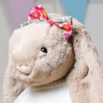 Personalised Jellycat large beige bashful bunny with Liberty London betsy pink bow scrunchie Christmas Gifts 6