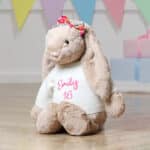 Personalised Jellycat large beige bashful bunny with Liberty London betsy pink bow scrunchie Christmas Gifts 7