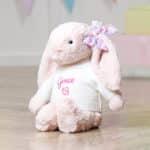 Personalised Jellycat blush pink bashful bunny with Liberty London betsy pink and lilac flowers print ear bow Christmas Gifts 6