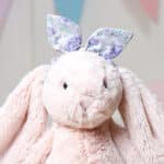Personalised Jellycat blush pink bashful bunny with Liberty London felicity sherbert lilac print bunny ears scrunchie Christmas Gifts 5