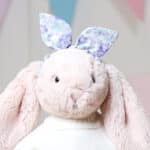 Personalised Jellycat blush pink bashful bunny with Liberty London felicity sherbert lilac print bunny ears scrunchie Christmas Gifts 7