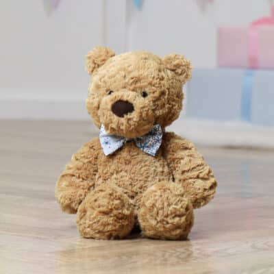Personalised Jellycat small bumbly bear with Liberty London blue star bow tie Christmas Gifts
