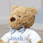 Personalised Jellycat small bumbly bear with Liberty London blue star bow tie Christmas Gifts 7