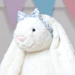 Personalised Jellycat large cream bashful bunny with Liberty London blue floral bow scrunchie Christmas Gifts 6