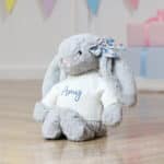 Personalised Jellycat silver bashful bunny with Liberty London betsy blue flowers print ear bow Christmas Gifts 3