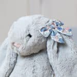 Personalised Jellycat silver bashful bunny with Liberty London betsy blue flowers print ear bow Christmas Gifts 7