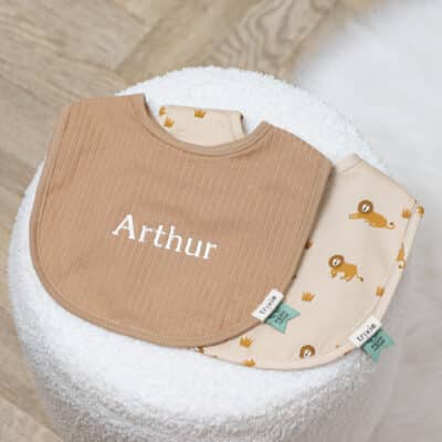 Personalised Trixie Lively Lion 2 pack newborn bibs Comforters and Soothers