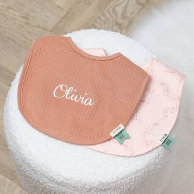 Personalised Trixie Rosy Rabbit 2 pack newborn bibs Comforters and Soothers