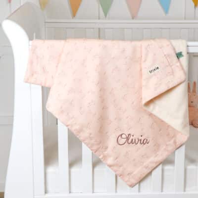 Personalised Trixie Rosy Rabbit organic cotton fleece blanket Personalised Baby Blankets