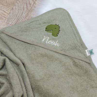 Personalised Trixie Aura Dino hooded towel Bath Time