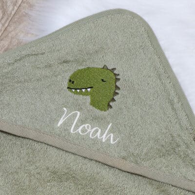 Personalised Trixie Aura Dino hooded towel Bath Time 2