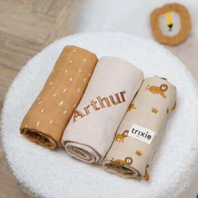 Personalised Trixie Lively Lion 3 pack muslin cloths Comforters and Soothers