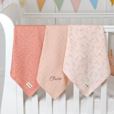 Personalised Trixie Rosy Rabbit 3 pack muslin cloths Comforters and Soothers 2