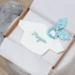 Personalised soft toy jumper and Liberty London aqua floral bunny ears scrunchie Christmas Gifts 3