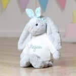 Personalised soft toy jumper and Liberty London aqua floral bunny ears scrunchie Christmas Gifts 5