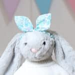 Personalised soft toy jumper and Liberty London aqua floral bunny ears scrunchie Christmas Gifts 6