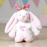 Personalised soft toy jumper and Liberty London betsy cerise floral bunny ears scrunchie Christmas Gifts 4