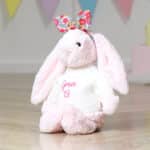 Personalised soft toy jumper and Liberty London betsy cerise floral bunny ears scrunchie Christmas Gifts 5