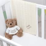 Toffee Moon personalised cream cable baby blanket and Aurora teddy bear gift set Aurora 5