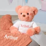 Toffee Moon personalised toast cable baby blanket and Aurora teddy bear gift set Aurora 4
