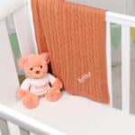 Toffee Moon personalised toast cable baby blanket and Aurora teddy bear gift set Aurora 5