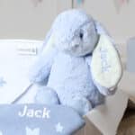 Personalised Ziggle star baby blanket, hooded towel and Aurora rabbit blue gift set Aurora 5
