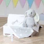 Personalised Star baby blanket, hooded towel and Aurora rabbit grey gift set Aurora 3