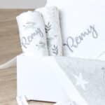 Personalised Star baby blanket, hooded towel and Aurora rabbit grey gift set Aurora 9