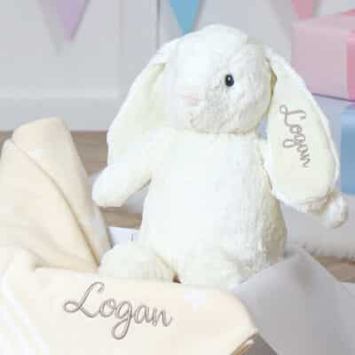 Personalised Ziggle star baby blanket and Aurora rabbit cream gift set Aurora 2
