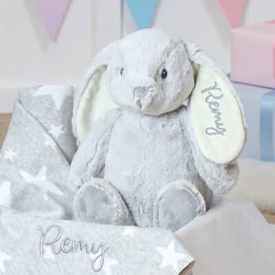 Personalised Star baby blanket and Aurora rabbit grey gift set Aurora 3