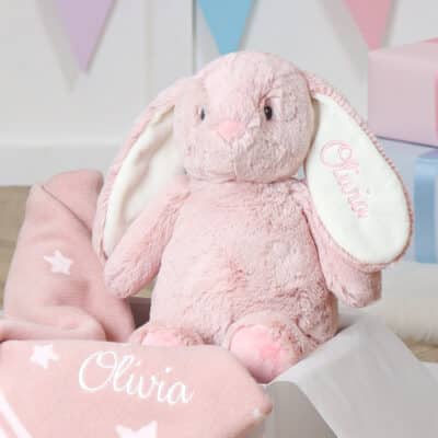 Personalised Ziggle star baby blanket and Aurora rabbit pink gift set Aurora 2