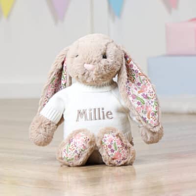 Personalised on ear and jumper Jellycat beige blossom bunny Baby Shower Gifts