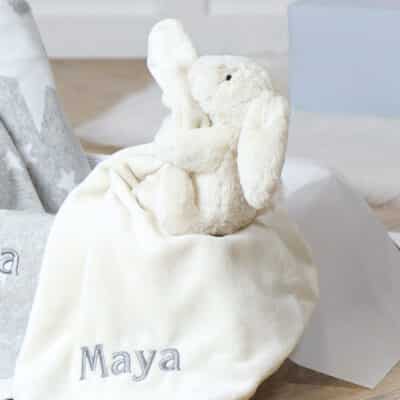 Personalised Jellycat bashful bunny cream soother and grey star blanket gift set Comforters and Soothers 2