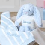 Personalised Jellycat blue bashful bunny and ziggle striped baby blanket gift set Gift Sets 4
