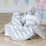 Personalised Jellycat grey bashful bunny and ziggle striped baby blanket gift set Gift Sets 3